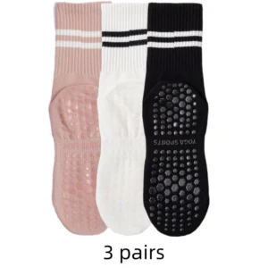 3 pairs of yoga socks, medium length socks, pure cotton anti slip silicone indoor fitness pilates, women's sports socks wholesal