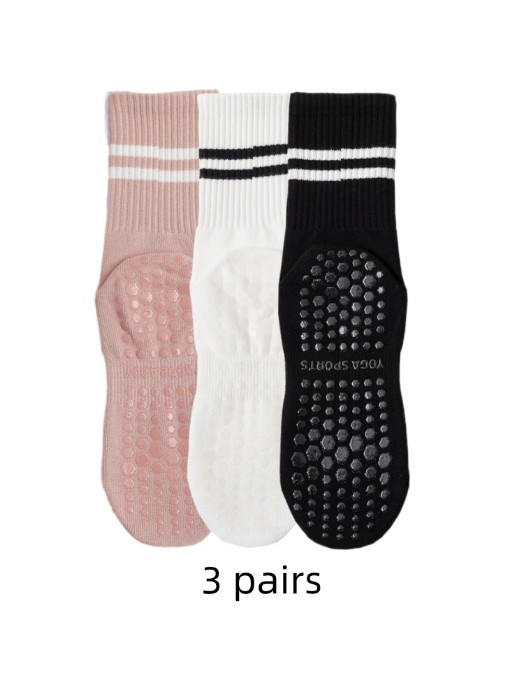 3 pairs of yoga socks, medium length socks, pure cotton anti slip silicone indoor fitness pilates, women's sports socks wholesal Kf Sac8b35516eaa49319f3525775533ee114
